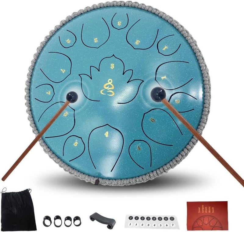YoungMonic Steel Tongue Drum 13 Inches 15 Notes C Major Steel Drums Rain Chimes for Outside Percussion Instrument with Drum Mallets and Carry Bag - Image 1